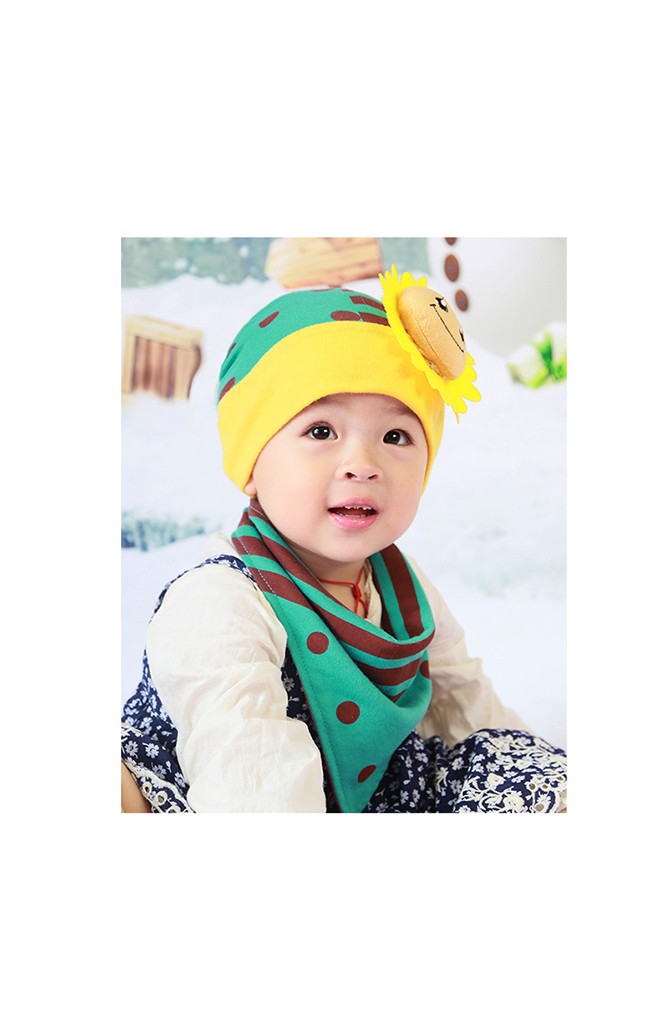 เซ็ตหมวกพร้อมผ้ากันเปื้อนแต่งดอกทานตะวัน
