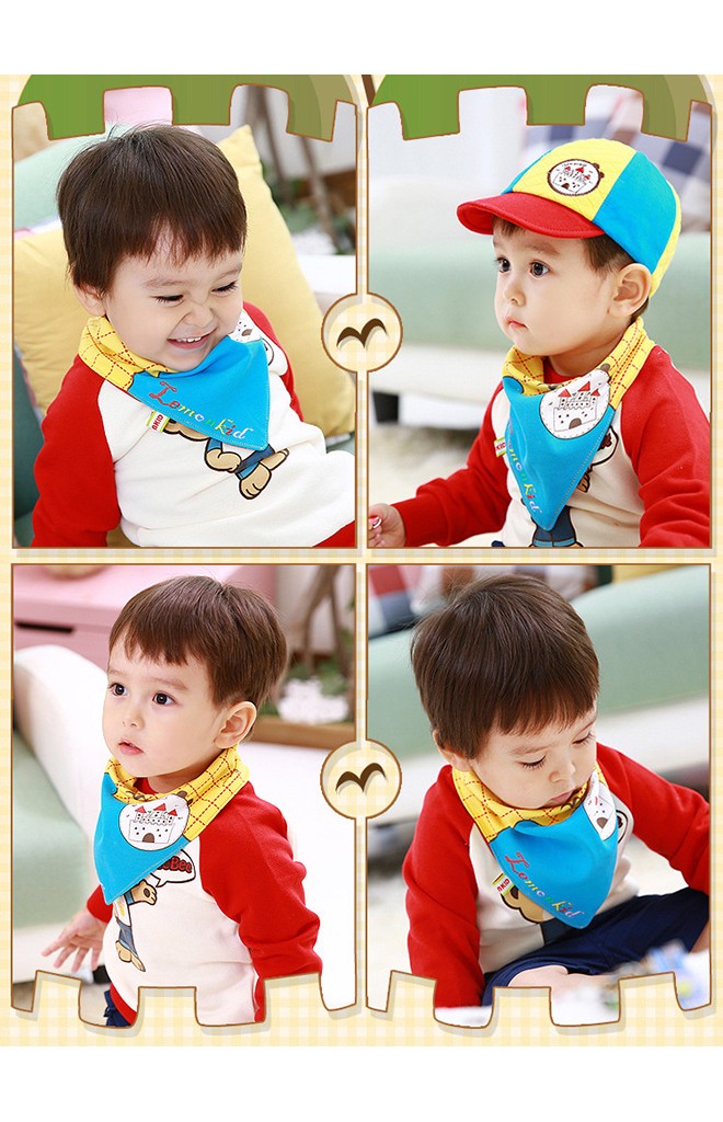 ผ้ากันเปื้อนสามเหลี่ยม ลายน่ารักๆ สกรีนรูปบ้านและรูปนก