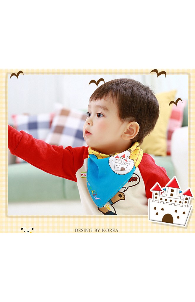 ผ้ากันเปื้อนสามเหลี่ยม ลายน่ารักๆ สกรีนรูปบ้านและรูปนก