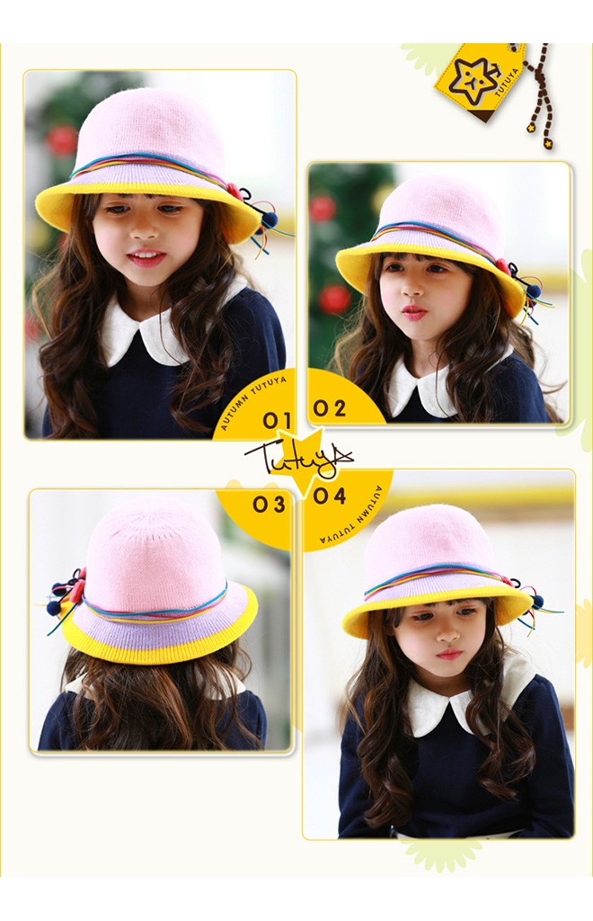 หมวกเด็กหญิงสีสันสดใส คาดโบว์สวยๆ