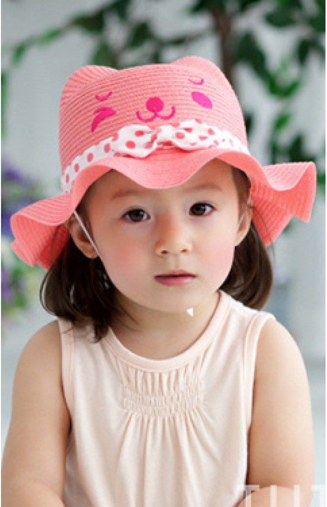 หมวกสานหน้าหมี ปีกระบาย คาดโบว์ หมวกสานหน้าหมี ปีกระบาย คาดโบว์