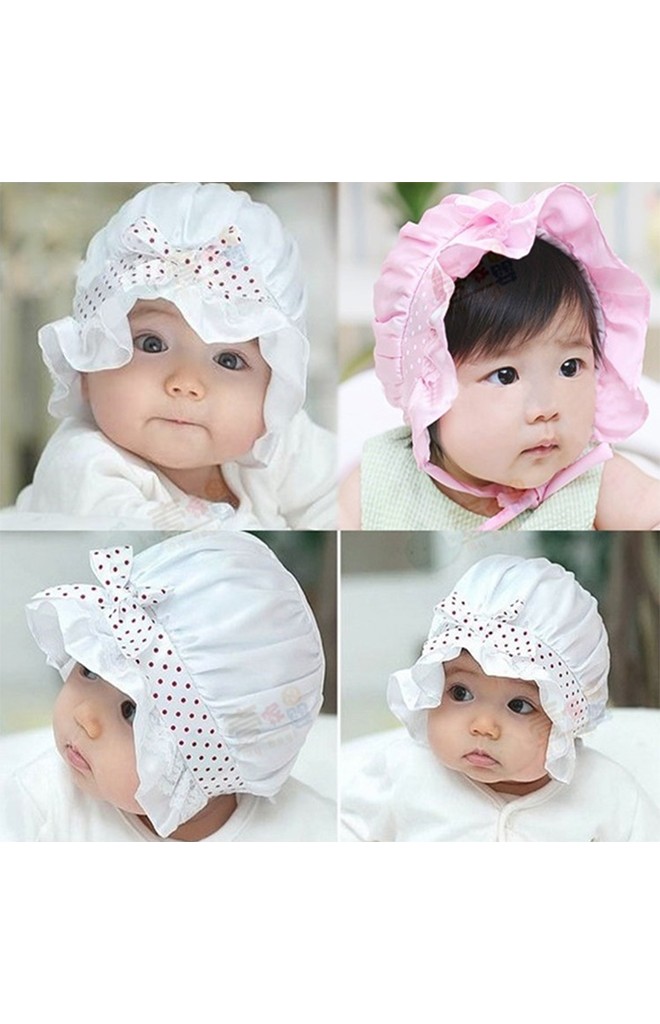 หมวกเด็กหญิงสวยหวาน คาดโบว์ลายจุด