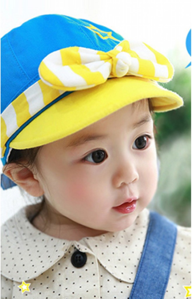 หมวกแก๊ปคาดโบว์ลายขวางน่ารัก ด้านหน้าปักดาว Lemonkid หมวกแก๊ปคาดโบว์ลายขวางน่ารัก ด้านหน้าปักดาว Lemonkid