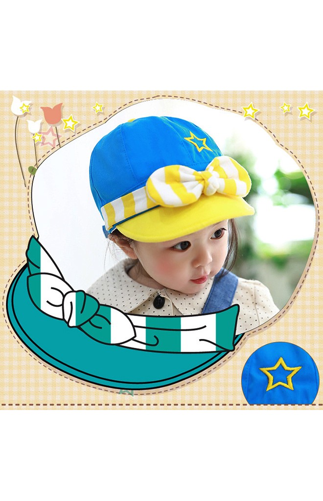 หมวกแก๊ปคาดโบว์ลายขวางน่ารัก ด้านหน้าปักดาว Lemonkid