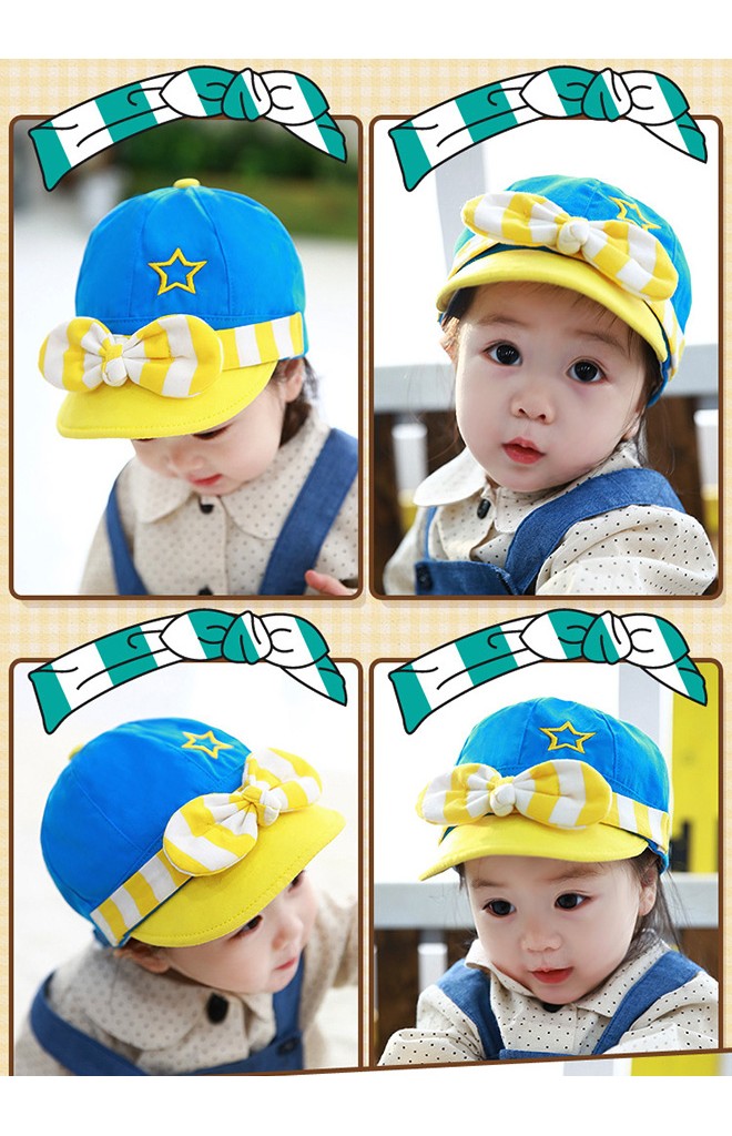 หมวกแก๊ปคาดโบว์ลายขวางน่ารัก ด้านหน้าปักดาว Lemonkid