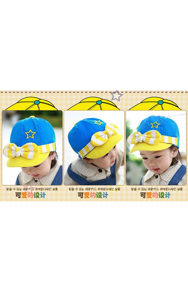 หมวกแก๊ปคาดโบว์ลายขวางน่ารัก ด้านหน้าปักดาว Lemonkid