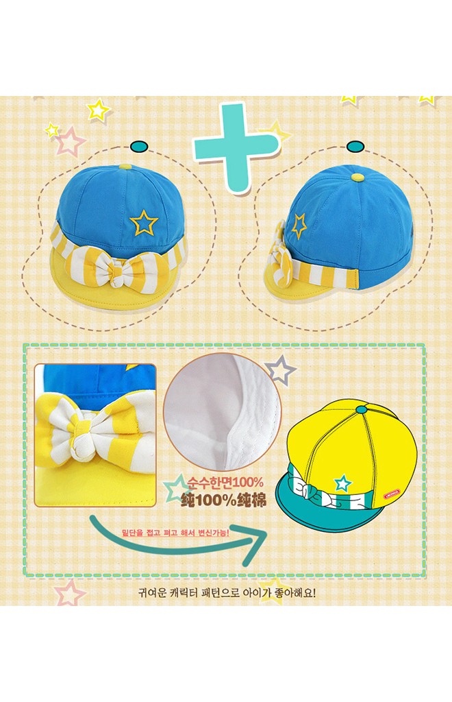 หมวกแก๊ปคาดโบว์ลายขวางน่ารัก ด้านหน้าปักดาว Lemonkid