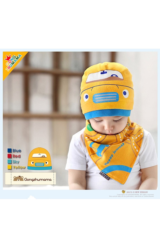 เซ็ตหมวกรูปรถและผ้ากันเปื้อน Baby car beanie จาก GZMM