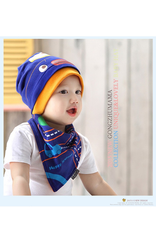 เซ็ตหมวกรูปรถและผ้ากันเปื้อน Baby car beanie จาก GZMM