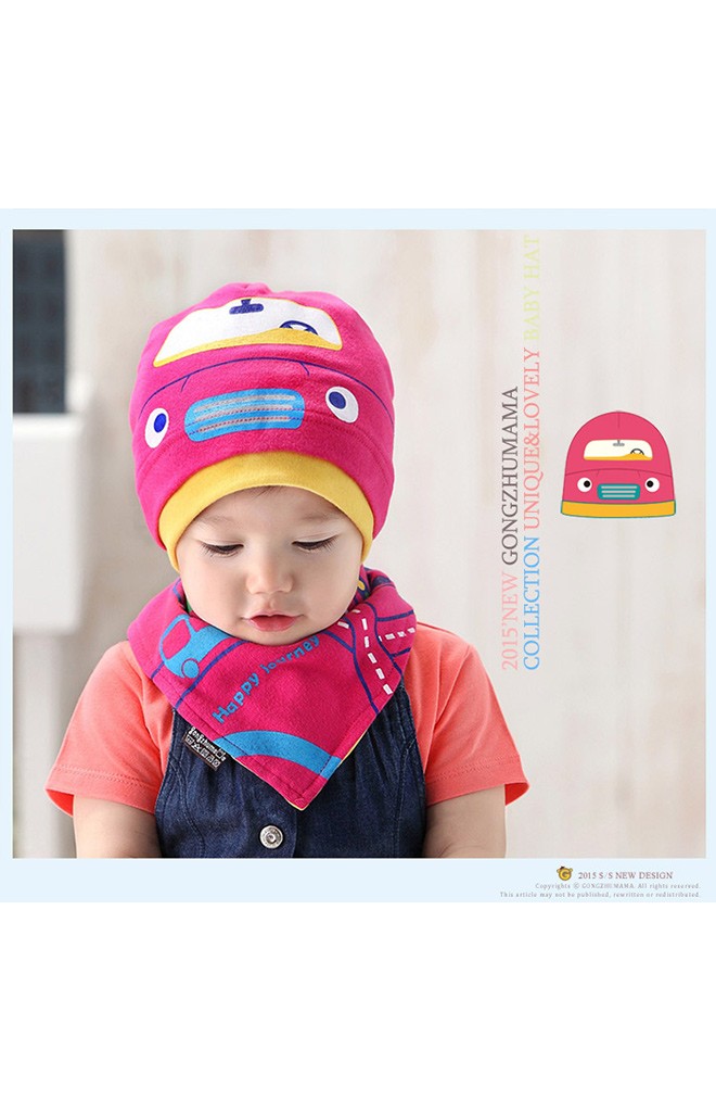 เซ็ตหมวกรูปรถและผ้ากันเปื้อน Baby car beanie จาก GZMM