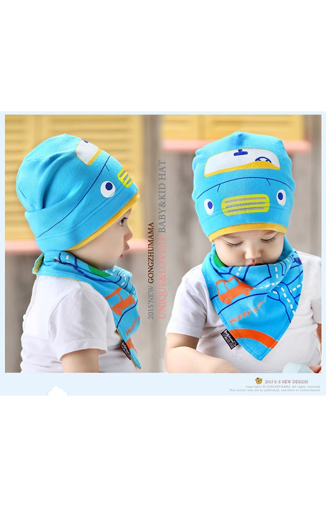 เซ็ตหมวกรูปรถและผ้ากันเปื้อน Baby car beanie จาก GZMM