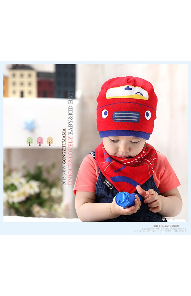 เซ็ตหมวกรูปรถและผ้ากันเปื้อน Baby car beanie จาก GZMM