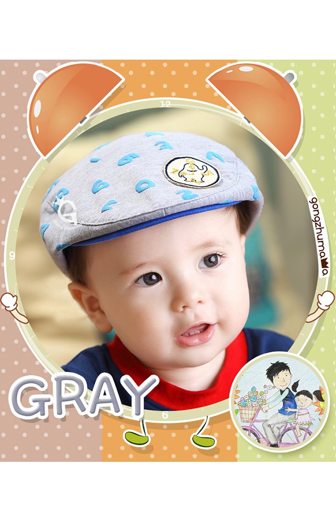 หมวกแฟลตแค๊ปรูปตัวเลขและนาฬิกา แต่งรูปหมีด้านหน้า