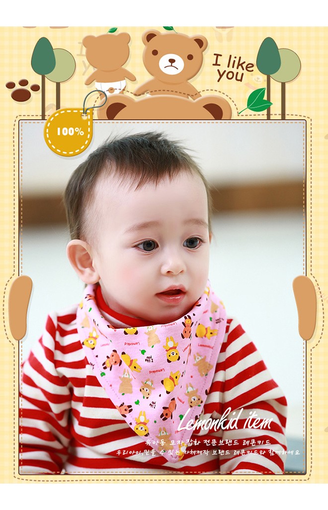 ผ้ากันเปื้อนสามเหลี่ยมลายรูปหมี จาก Lemonkid