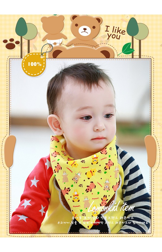 ผ้ากันเปื้อนสามเหลี่ยมลายรูปหมี จาก Lemonkid