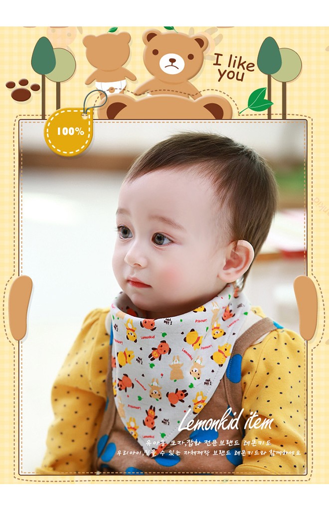 ผ้ากันเปื้อนสามเหลี่ยมลายรูปหมี จาก Lemonkid