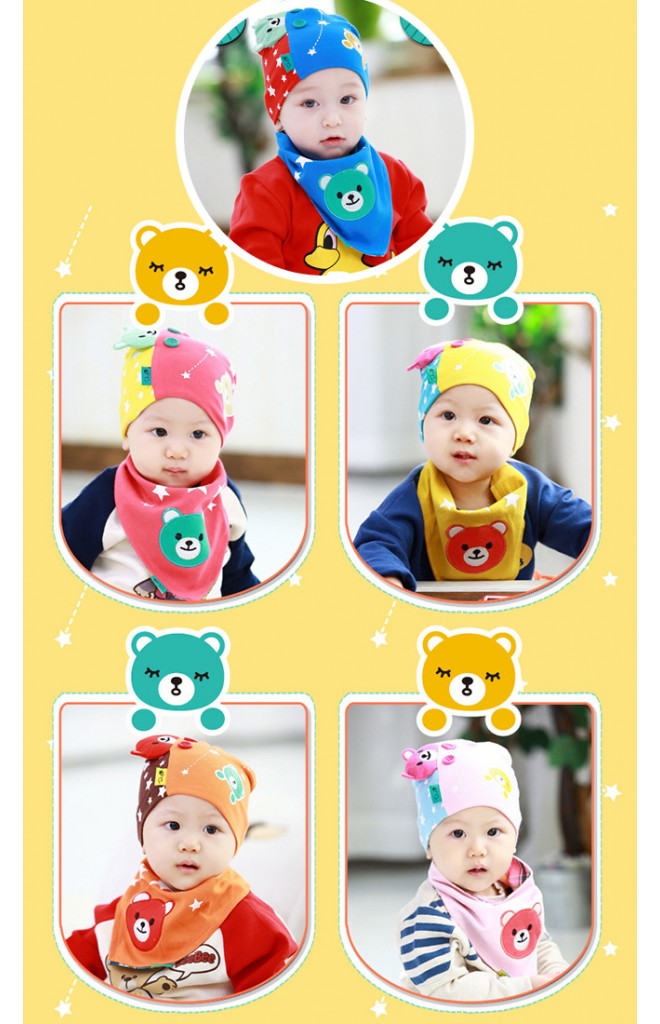 เซ็ตหมวกพร้อมผ้ากันเปื้อนรูปหมี ดีไซน์น่ารักจาก TUTUYA