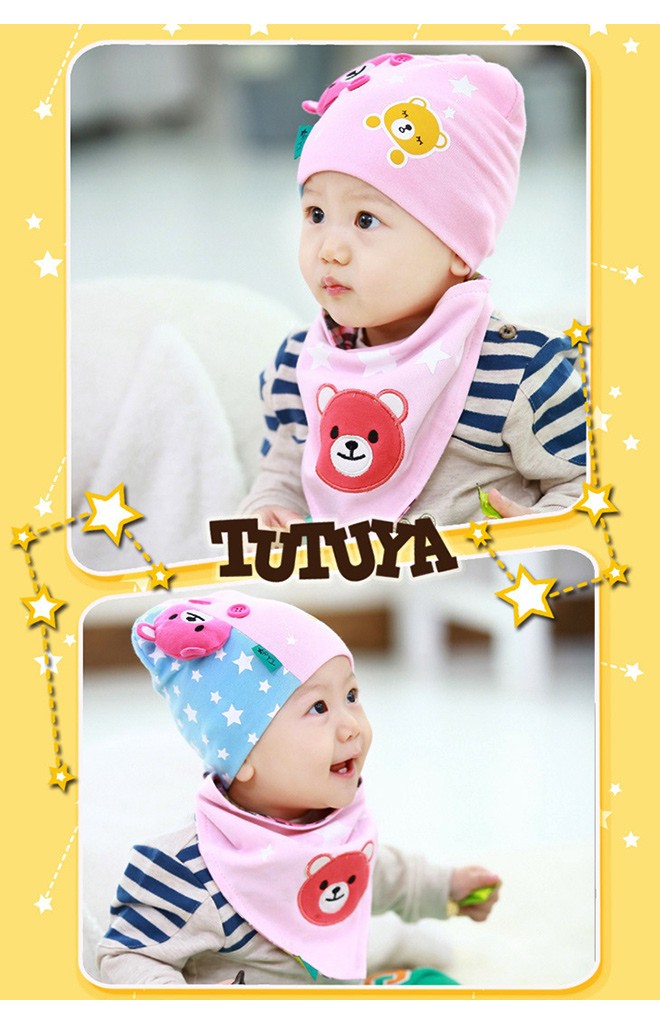 เซ็ตหมวกพร้อมผ้ากันเปื้อนรูปหมี ดีไซน์น่ารักจาก TUTUYA