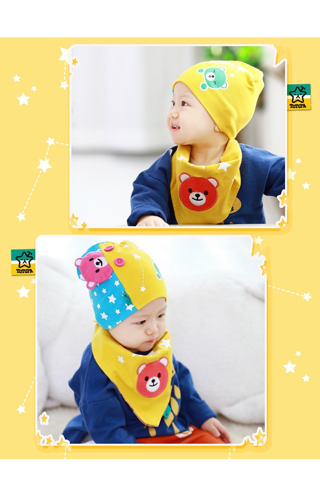 เซ็ตหมวกพร้อมผ้ากันเปื้อนรูปหมี ดีไซน์น่ารักจาก TUTUYA