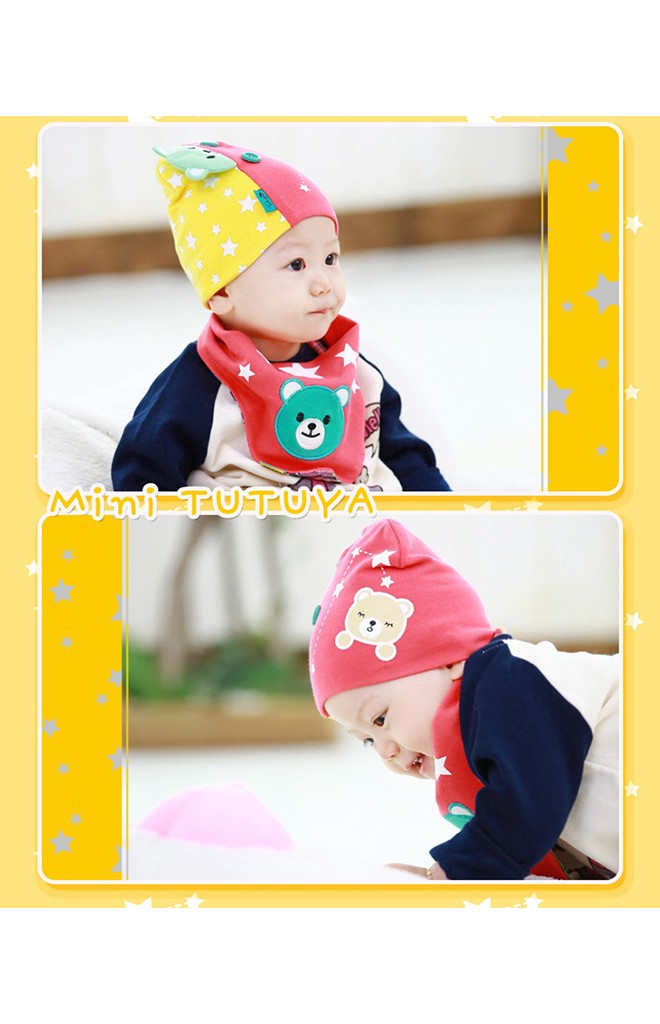 เซ็ตหมวกพร้อมผ้ากันเปื้อนรูปหมี ดีไซน์น่ารักจาก TUTUYA