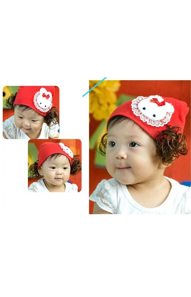 หมวกปอยผม ด้านข้างแต่งกระต่ายพร้อมระบายลูกไม้ขาว
