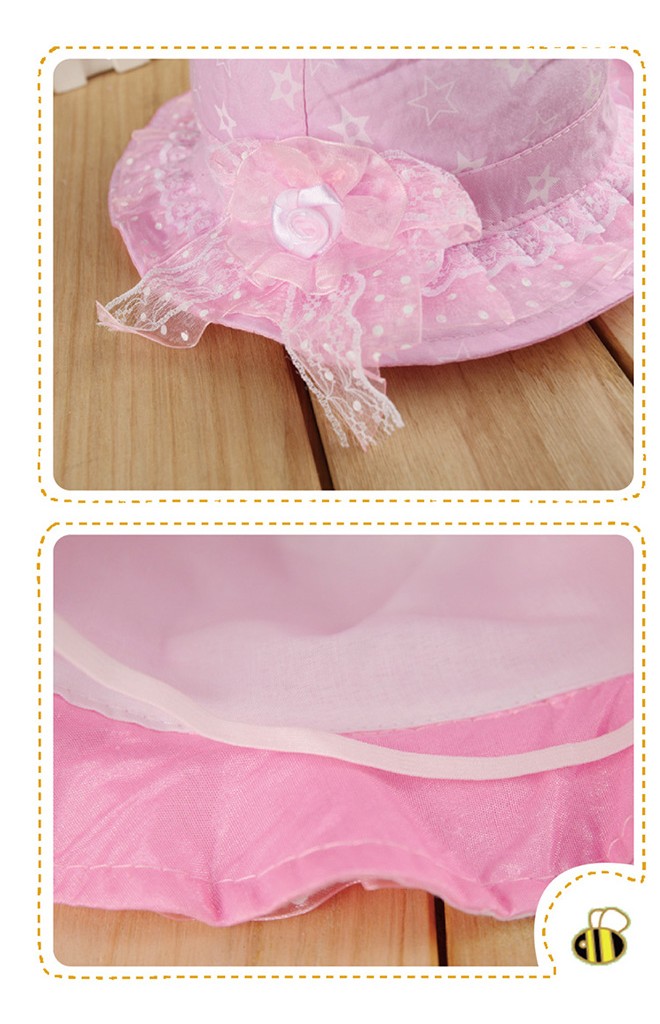 หมวกเด็กหญิงแสนหวานสกรีนดาว ชายหมวกระบาย แต่งดอกไม้และโบว์