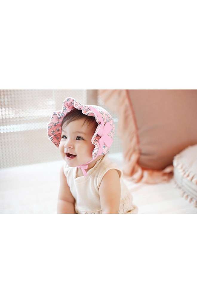 หมวกเด็กเล็กลายดอกไม้คาดโบว์น่ารัก