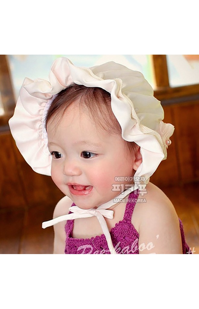 หมวกเด็กหญิงน่ารัก ปีกระบาย 2 ชั้น แต่งดอกไม้น่ารัก