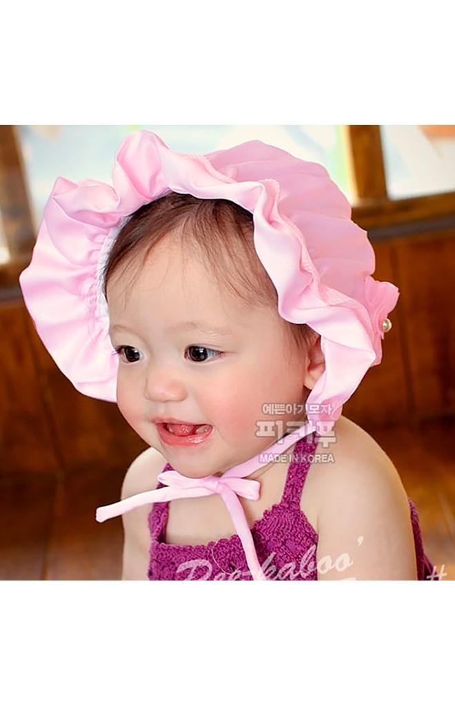 หมวกเด็กหญิงน่ารัก ปีกระบาย 2 ชั้น แต่งดอกไม้น่ารัก