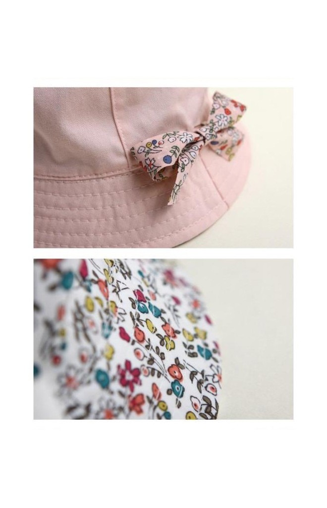 หมวกเด็กหญิงใส่ได้ 2 ด้าน แต่งโบว์น่ารักๆ โบว์เป็นเข็มกลัด 2 ชิ้น