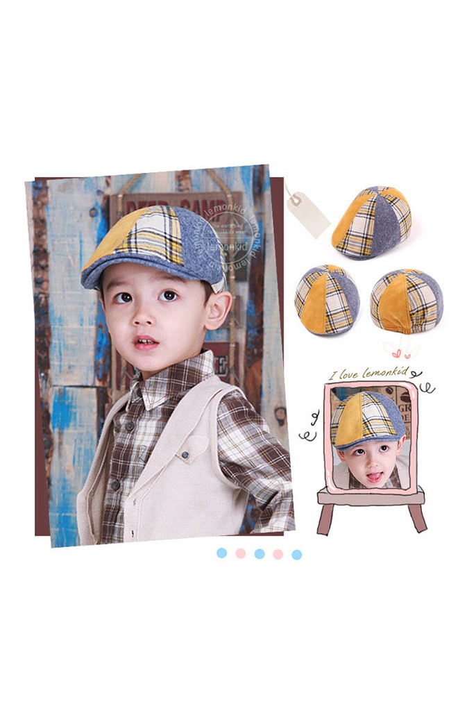 หมวกแฟล็ตแค็ปสลับลายสก๊อตและสีพื้น Lemonkid