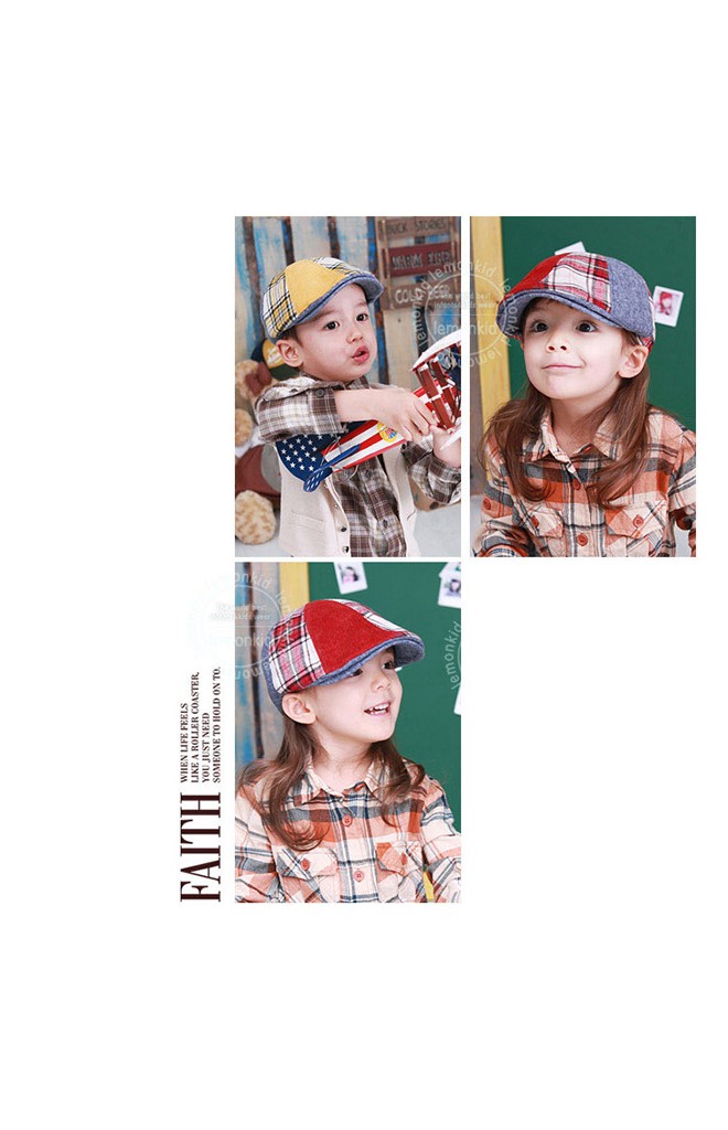 หมวกแฟล็ตแค็ปสลับลายสก๊อตและสีพื้น Lemonkid