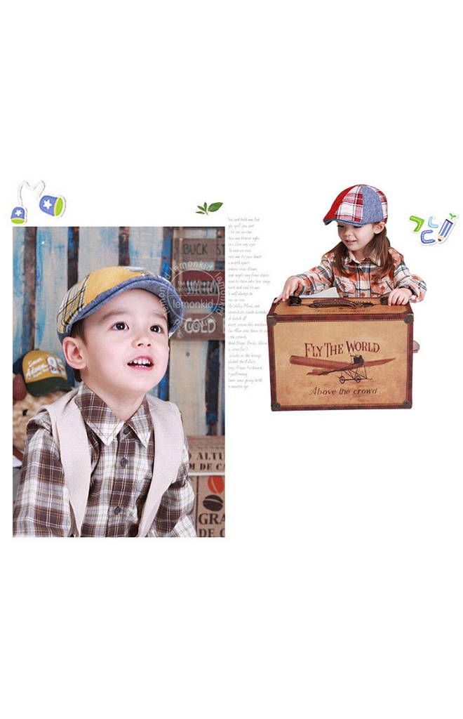 หมวกแฟล็ตแค็ปสลับลายสก๊อตและสีพื้น Lemonkid