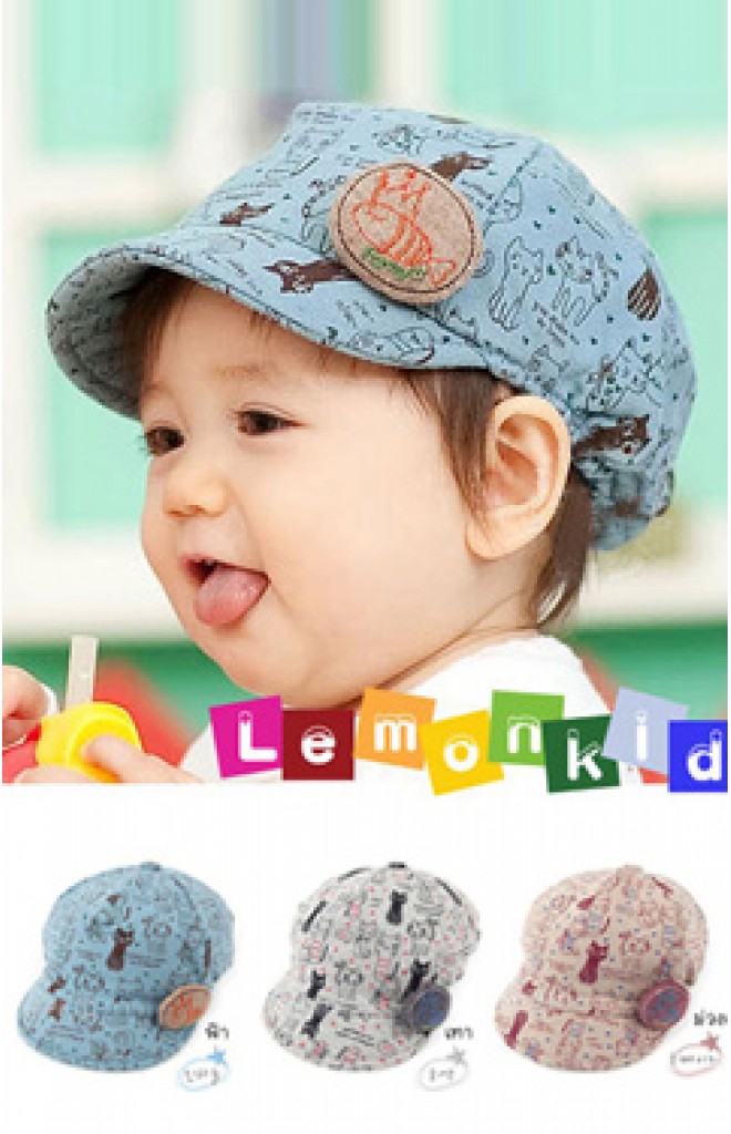 หมวกเด็ก Lemonkid สกรีนรูปการ์ตูนแมว หมวกเด็ก Lemonkid สกรีนรูปการ์ตูนแมว