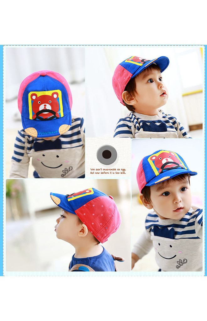 หมวกแก๊ปเด็กสกรีนรูปหมีขับรถ FUNNIMALS