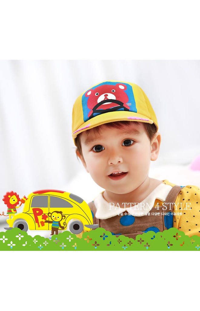 หมวกแก๊ปเด็กสกรีนรูปหมีขับรถ FUNNIMALS