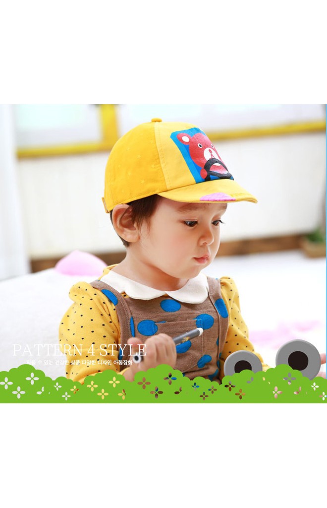 หมวกแก๊ปเด็กสกรีนรูปหมีขับรถ FUNNIMALS