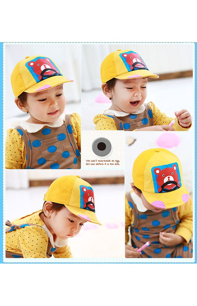 หมวกแก๊ปเด็กสกรีนรูปหมีขับรถ FUNNIMALS