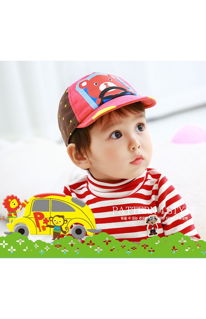 หมวกแก๊ปเด็กสกรีนรูปหมีขับรถ FUNNIMALS