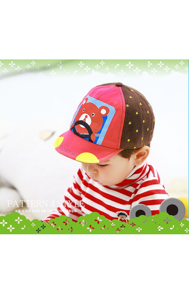 หมวกแก๊ปเด็กสกรีนรูปหมีขับรถ FUNNIMALS