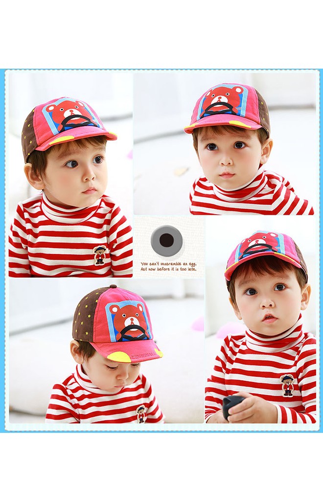 หมวกแก๊ปเด็กสกรีนรูปหมีขับรถ FUNNIMALS