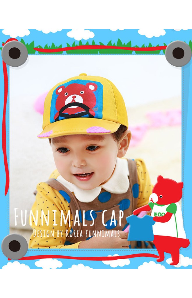 หมวกแก๊ปเด็กสกรีนรูปหมีขับรถ FUNNIMALS