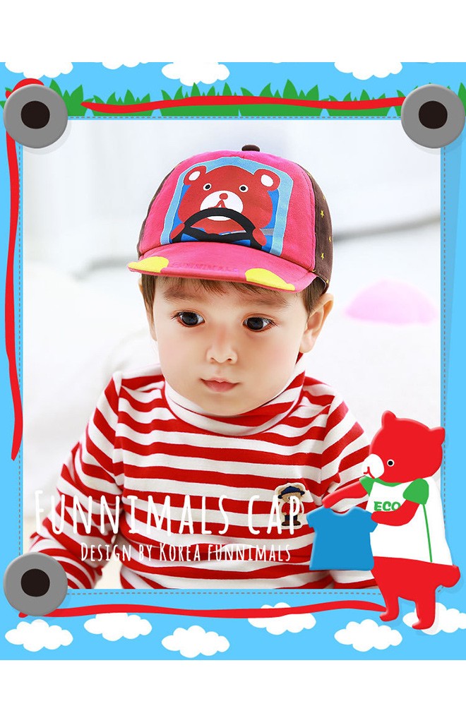 หมวกแก๊ปเด็กสกรีนรูปหมีขับรถ FUNNIMALS