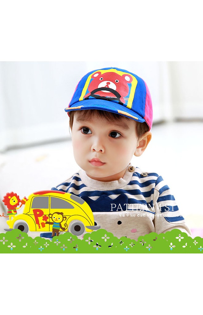 หมวกแก๊ปเด็กสกรีนรูปหมีขับรถ FUNNIMALS