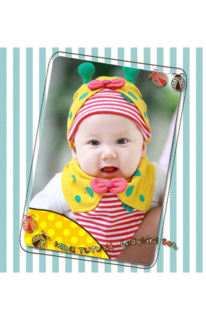 เซ็ตหมวกพร้อมผ้ากันเปื้อนลายเต่าทองแต่งโบว์น่ารักมากๆ TUTUYA