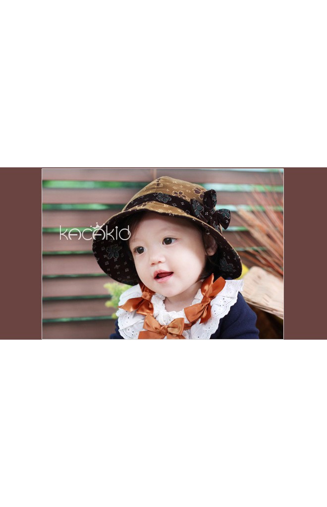 หมวกเด็กหญิงผ้าลูกฟูกแบบบางพิมพ์ลายดอกไม้สวย แต่งคาดโบว์น่ารัก kacakid