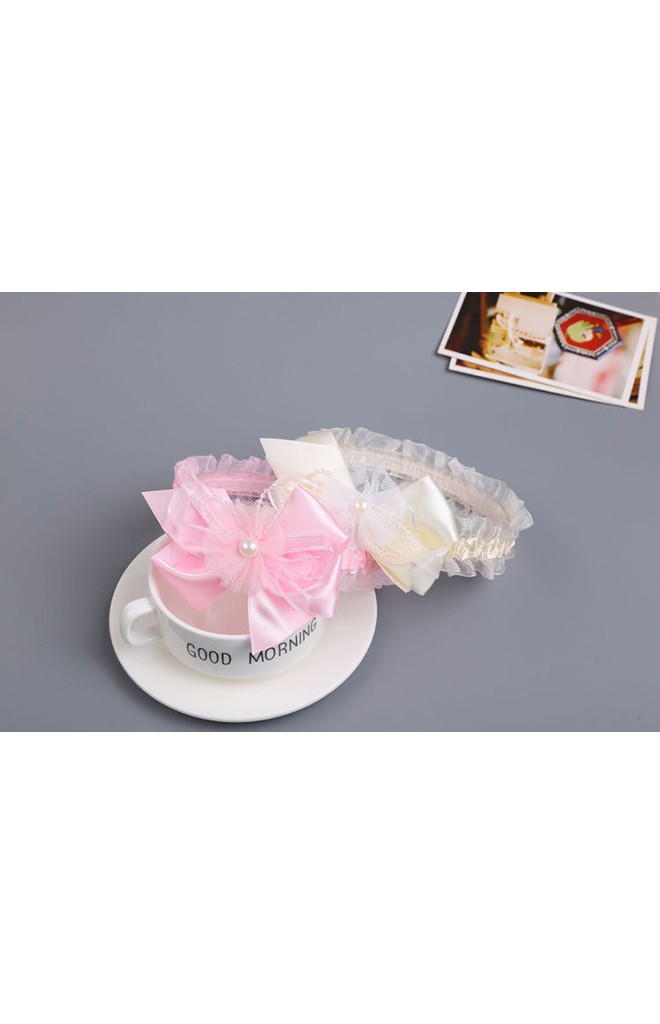 สายคาดผมโบว์บิดแต่งผ้าโปร่งหวานๆ