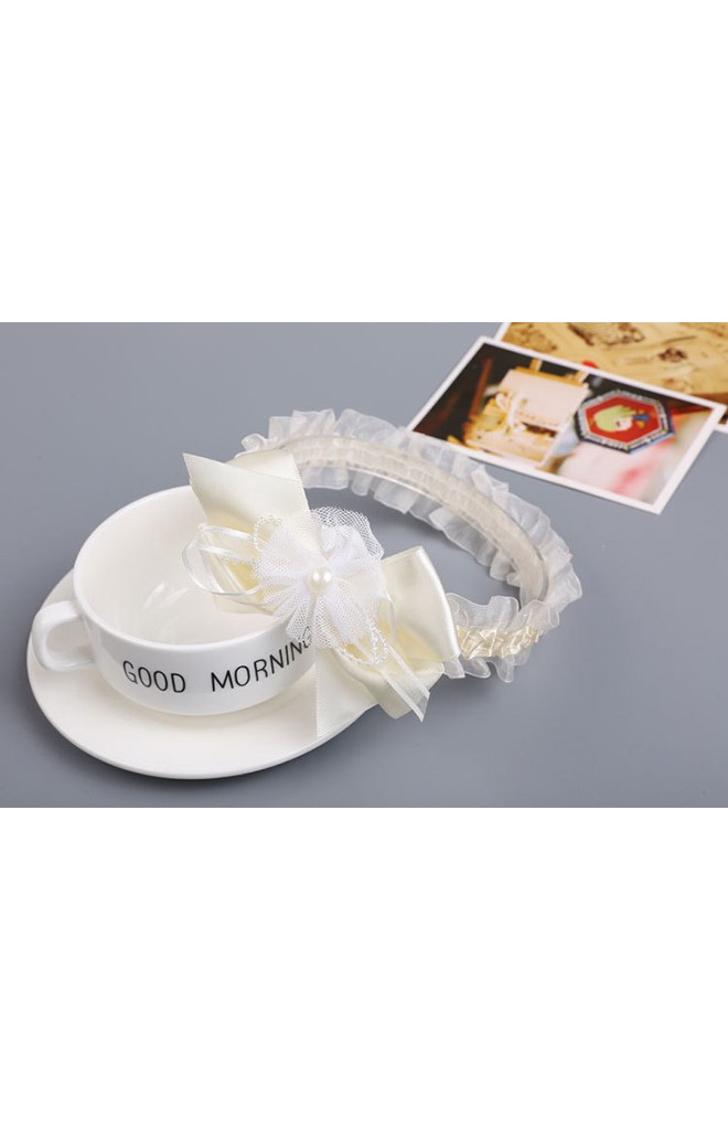 สายคาดผมโบว์บิดแต่งผ้าโปร่งหวานๆ