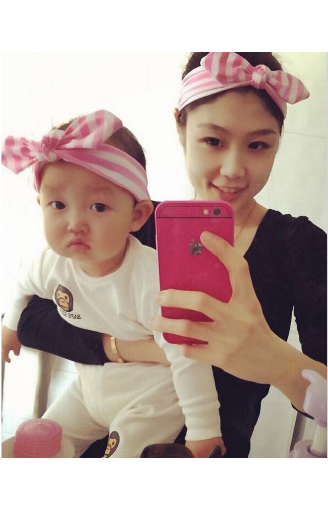 สายคาดผมเซ็ตแม่และลูกโบว์กระต่ายลายทาง