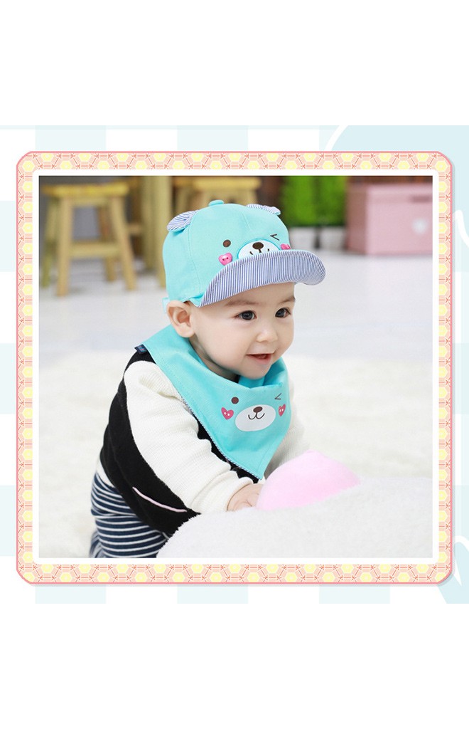 เซ็ตหมวกแก๊ปหมีมาพร้อมผ้ากันเปื้อนลายเข้าชุดกัน Goodkid